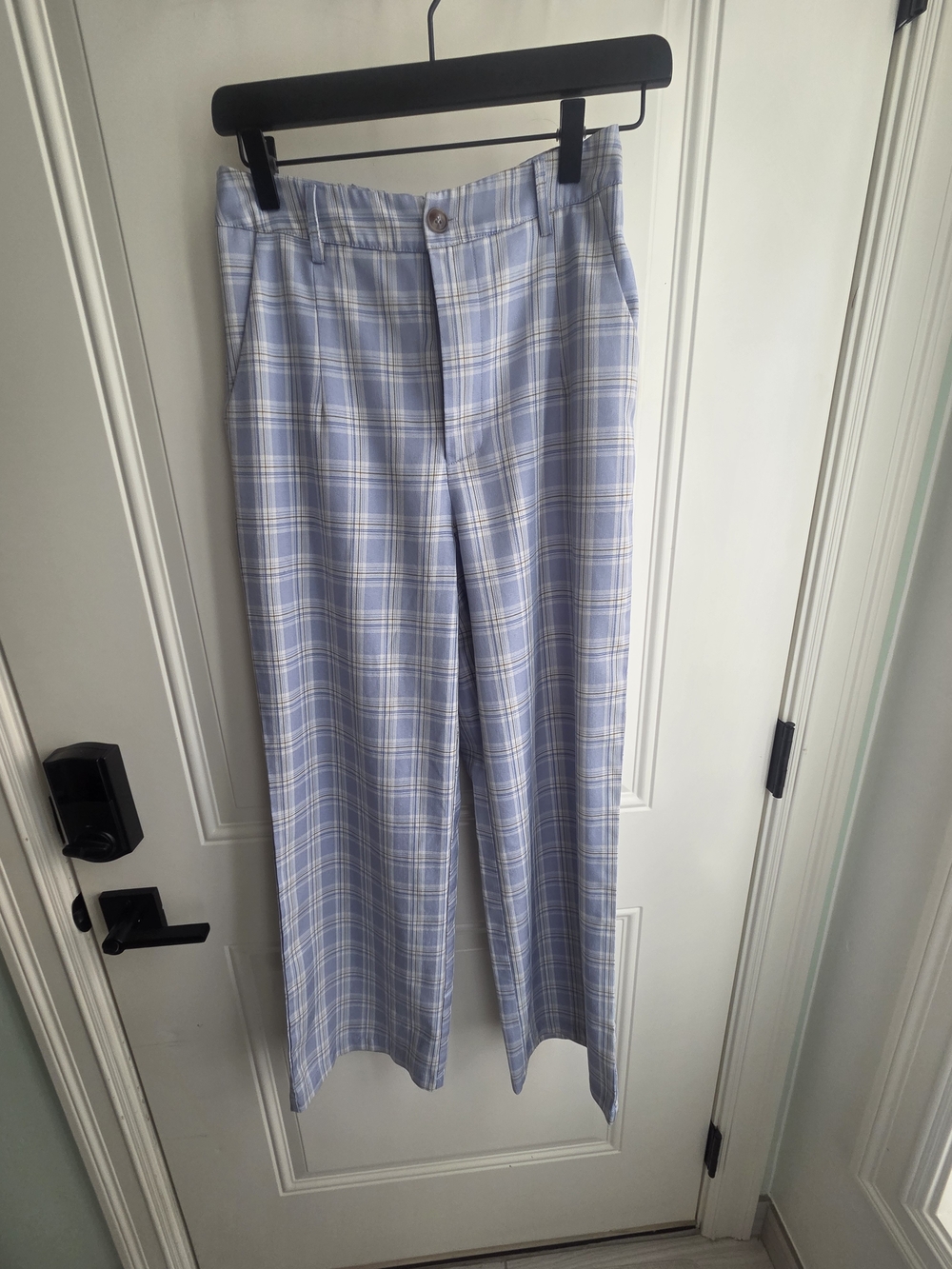 Light Blue Retro Plaid Womens Dress Pants